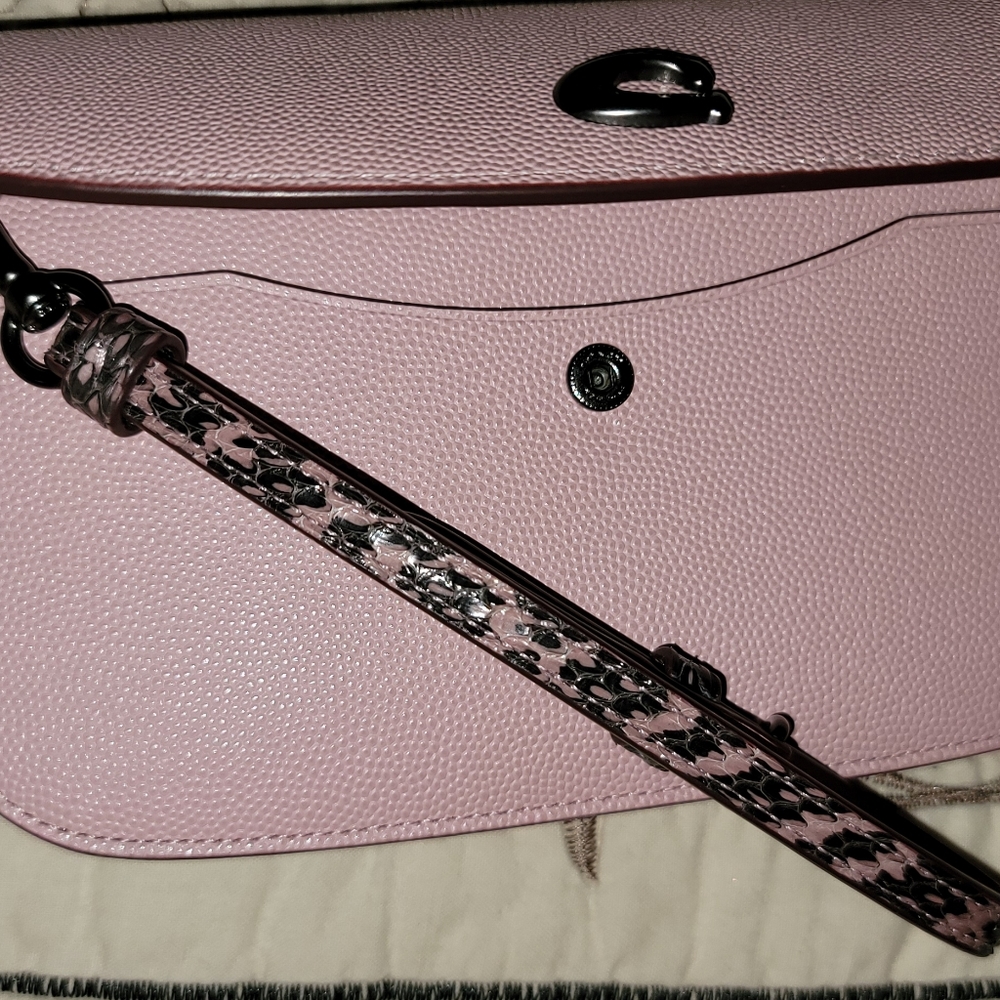 Coach Grained Leather Clutch w/ Snakeskin Detail, Pink *cross posted*